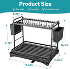 Simple Trending Dish Drying Rack, 2-Tier Dish Rack for Kitchen Counter, Large Dish Drainers Sink Organizers and Storage, Black
