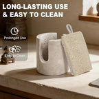 Natural Travertine Sponge Holder for Kitchen Sink Counter w A Plant-Based Kitchen Sponge, Fast Drying, Durable, Compact, Wabi-Sabi & Unique Sponge Caddy, Sink Organizer, Beige Travertine Decor