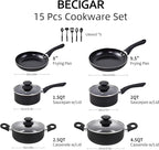 Black Ceramic Pots and Pans Set, 15PCS Nonstick Set Ceramic Cookware Set, Nonstick Pan Pots and Pans Set Non Stick Cookware set