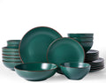Famiware Venus 24-Piece Stoneware Dinnerware Set for 6 - Includes Pasta Bowls & Dinner Plates with Trim, Dishes for Everyday & Formal Use, Chip Resistant, Microwave & Dishwasher Safe, Matte Dark Green