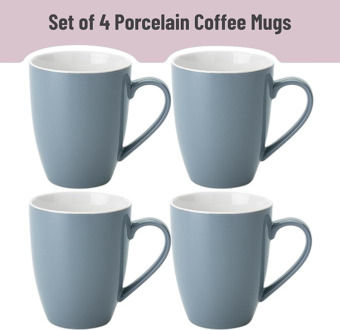 BTaT- Porcelain Coffee Mugs Set, 16 Ounces, 4 Pack, Gray Ceramic Coffee Mugs with Handle, Restaurant Cups for Mocha, Tea, Cappuccino, Cocoa, Cereal, Mug Gift Set, Dishwasher and Microwave Safe