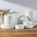 E-far Dinnerware Sets for 8, 24-Piece Stoneware Plates and Bowls Set, Modern Kitchen Dinning Dishware, Chip and Scratch Resistant, Microwave & Dishwasher Safe, Speckled White
