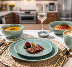 GBHOME Ceramic Dinnerware Sets for 8, 24 Pieces Stoneware Plates and Bowls Sets, Reactive Glaze Dish set -Scratch Resistant, Dishwasher&Microwave Safe-Malachite Green