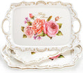 Nicunom 3 Pack Melamine Serving Tray with Handles, Floral Serving Trays Stackable Food Tray for Eating Unbreakable Large Serving Platter for Party, Decor, Home, Restaurant, Gift,16" L x 11" W