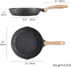 JEETEE 10 inch Nonstick Frying Pan Granite Stone Coating Cookware, Nonstick Omelette Skillet with Soft Touch Handle, Compatible with All Stoves (Grey)