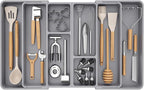Lifewit Expandable Utensil Organizer for Kitchen Drawer, Adjustable Cooking Silverware Tray, Plastic Cutlery Flatware Holder, Spatula Tools Gadgets Storage Divider, 53-91 x 43cm, Plastic, Gray