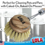 LOLA Replacement Heads for The Original Pot & Pan Brush, 3 Pack, Brass Wire & Tampico Bristles, Birch Hardwood, Heavy Duty Cleaning