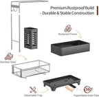 MOUKABAL Sponge Holder for Kitchen Sink, 2-Tier Sink Caddy Organizer with Drain Holes and Hooks, Holds Dishcloth, Sponge & Brushes, Kitchen Countertop Storage for New Home Essentials Grey