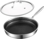 DELARLO 10 inch Tri-Ply Stainless Steel Frying Pan With Lid, Nonstick Omelette Pans, Small Egg Pan Durable Chef's Pan,Induction Kitchen Skillets, Compatible with All Cooktops, Up to 600℉
