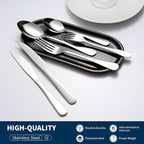 GPY 24-Piece Silverware Set with Steak Knives, Nickel Free 18/0 Stainless Steel Flatware Set Service for 4, Heavy Duty Eating Utensils with Mirror Polish, Dishwasher Safe for Home Kitchen & Restaurant