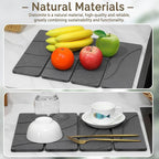 Small Stone Dish Drying Mat for Kitchen Counter, 2 PCS 16"×12" & 8"x4" Quick Dry Stone Mats, Foldable Water Absorbing Diatomite Drying Dish Pad for Countertop Bottles Utensils Cups(Carved Gray)