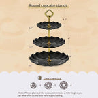Pack of 10 NWK Cake Stand Set, with 3 x Two-Tier and 3 x Three-Tier Cupcake Stands, 4 x Appetizer Trays, 1 x Tablecloth for Birthday Bridal Baby Shower Party (Black)