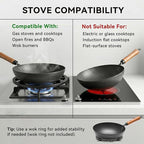 WANGYUANJI Carbon Steel Wok Pan 11 Inch - Round Bottom Traditional Pow Wok (Requires Gas Stove & Wok Ring) - No Coating Hand Hammered Stir Fry Pan with Lid & Detachable Handle