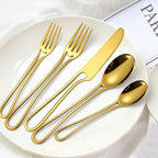 Gold Silverware Hollow 20 Piece Flatware Set For 4 Kitchen Cutlery Stainless Steel Forks Spoons and Knives Unique Utensils Party Festival Restaurant Durable