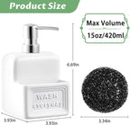 RQYIXI Soap Dispenser with Sponge Holder Ceramic Hand and Dish Soap Dispenser 15oz for Kitchen Bathroom