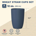 Wheat Straw Cups 6 PCS Good Alternative to Plastic Reusable Cups 12 oz Unbreakable Drinking Cup Reusable Dishwasher Safe Water Plastic Glasses Navy Blue