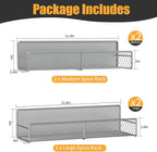 Magnetic Spice Rack for Refrigerator, 4 Pack 100% Metal Strong Magnet Fridge Shelves, Space Saving Spice Organizer, No Drilling Home Kitchen Laundry Room Storage Organization Moveable, Grey