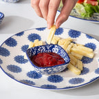 Square Dipping Bowls Set - Mini 2.6 OZ Ceramic Soy Sauce Dishes - 3 inch Small Bowls for Charcuterie, Condiments, Side Dish BBQ, Ramekins Pinch Bowls for Kitchen Prep - Set of 6 - Vintage Blue