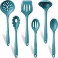 TeamFar Silicone Cooking Utensils Set of 6, Kitchen Utensils Set, Includes Ladle Slotted Turner for Non-stick Cookware, Healthy & One-Piece, Non-Scratch & Heat Resistant, Dishwasher Safe, Dark Blue