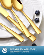 Stapava 40 Pcs Gold Silverware Set, Food-Grade Stainless Steel Flatware Sets for 8 Mirror Polished Cutlery Utensil Sets Include Dinner Knives Spoons and Forks Set Dishwasher Safe for Home Restaurant