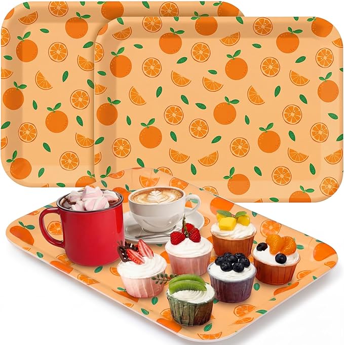 Vesici 3 Pcs Little Cutie Serving Trays 13 x 10 Inch Orange Fruit Melamine Platters Reusable Rectangular Serving Dishes for Party Summer Birthday Baby Shower Sharing Snacks Fruit Dessert Candy