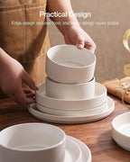 Famiware Star Dinnerware Set with Mugs, Service for 6 (24 Pieces), Ribbed Stoneware Plates and Bowls Dishes Sets - Chip & Scratch Resistant, Microwave & Dishwasher Safe, Matte White