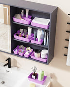25 PCS Plastic Drawer Organizers Set, 4-Sizes Vanity and Makeup Organizer, Desk and bathroom Drawer Organizer Trays, Organizers and Storage for Makeup, Jewelry, Gadgets, Utensils (Purple)