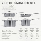 Made In Cookware – 7 Piece Stainless Steel Cookware Set – 5-Ply Stainless Clad – Includes Frying Pan, Saucepan, Saute Pan, Stock Pot – Professional Cookware – Crafted in Italy – Induction Compatible