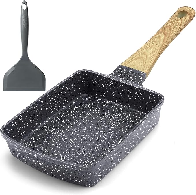 GiPP Tamagoyaki Egg Pan - 5" x 7" Japanese Omelette Pans, Non Stick Frying Pan with Heat-Resistant Handle, Healthy Grey Granite Cookware, Compatible with All Stovetops, PFOS PFOA Free