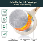 Pots and Pans Set Non Stick, 11pcs Ceramic Cookware Set, Non Toxic Induction Kitchen Cookware Sets, Nonstick Cooking Set with Stay Cool Handle, 100% PFOA Free, Cream