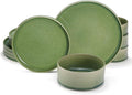 Ceramic Dinnerware Set, by Vase and Vessel, 12-Piece Service for 4, 9.8” Dinner Plates, 8” Salad Plates, 20 oz Bowls, Ombre Reactive Glaze, Durable Stoneware, Microwave & Dishwasher (Moss Green)