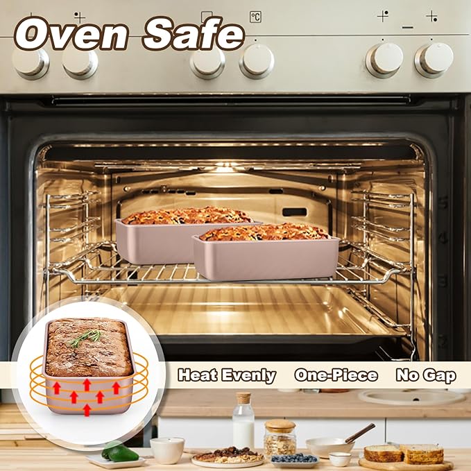 LIANYU Loaf Pans for Bread Baking, 9×5 Inch Stainless Steel Loaf Bread Tins, Non-Stick Baking Pans for Homemade Banana Sandwich Sourdough, Healthy & Sturdy, Set of 6, Rose Gold
