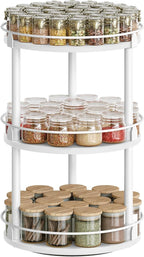 Lazy Susan Organizer, Rotating Spice Rack, 3 Tier Spice Turntable Organizer, Industrial Turntable Spice Holder, for Kitchen Countertop and Cabinet, Compact and Versatile, White SR23WW