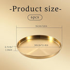 6 Pcs 12 Inch Gold Round Serving Tray, Gold Tray Serving Platter, Stainless Steel Circle Decorative Vanity Coffee Table Trays, Jewelry Makeup Organizer, Metal Decor Dishes