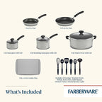 Farberware Cookstart DiamondMax Nonstick Cookware/Pots and Pans Set, Dishwasher Safe, Includes Baking Pan and Cooking Tools, 15 Piece - Silver
