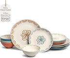 Sango 12-Piece Speckled Stoneware Dinnerware Set for 4- Glossy Plates and Bowls Set with Hand-Painted Floral Pattern, Rustic Ceramic Dish Set, Elegant Dishes for Everyday Dining, Siterra Glazed Garden