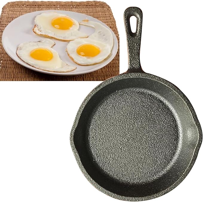 6 Inch Cast Iron Skillet, Small Frying Pan Mini Black Iron Non Stick Frying Pan Small Iron Plate Omelette Pan Egg Pan For Stovetop Oven and Grill(L)