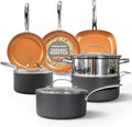 Gotham Steel 12 Pc Ceramic Cookware Set Nonstick, Ceramic Pots and Pans Set Non Stick with Steamer for Cooking, Non Toxic PFOA PFOS Free, Ergonomic Stay Cool Handles, Oven & Dishwasher Safe, Copper