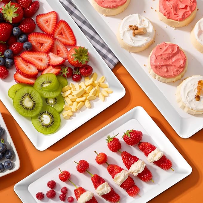 SpaceWhisper 6 Pack Serving Tray, Serving Platters for Snacks, Fruit, Cookies, Dessert, Large Reusable Rectangular Party Platters,3 Size Set Large 16"*11",Medium 14"*9",Small 12"*7"