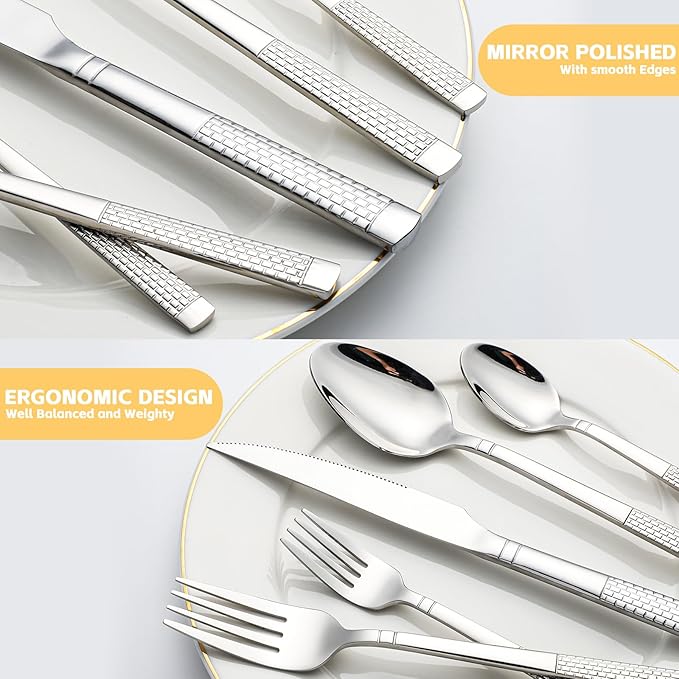40-Piece Stainless Steel Silverware Set,Flatware Set Service for 8 Includes Forks Spoons Knives Kitchen Cutlery Utensil Set for Home Restaurant Hotel