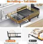Urackify Dish Drying Rack - Extendable Dish Drainer, Large Dish Rack for Kitchen Counter, Rustproof Dish Strainer with Utensil Holder and Cups Holder, 1 Tier Black