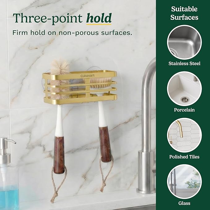 Cuisinart Sponge Holder for Kitchen Sink—Metal Sink Caddy with Triple Suction Cups, Kitchen Sink Organizer, Organization and Storage for Sponges, Brushes, Soap & Cleaning Accessories