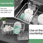 Fanbsy Small Dish Drainer Rack in Sink Adjustable, Expandable Stainless Steel Metal Dish Drying Rack Organizer with Stainless Steel Utensil Holder Over Inside Sink Counter, Rustproof(for 1-2 People)