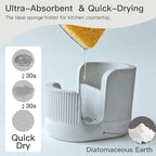 2-in-1 Diatomite Sponge Holder for Kitchen Sink, Quick-Drying Sponge and Dish Brush Holder, Absorbent Stone Sink Caddy Organizer, Light-Gray