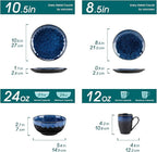 vancasso Starry 16 Pieces Dinnerware Set for 4, Reactive Glaze Blue Stoneware Plates and Bowls Set, Dishes Set with Mugs for 4, Microwave & Dishwasher Safe