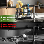Housolution Sponge Holder for Kitchen Sink, 2-Tier Sink Caddy Organizer with Flexible High Brush Holder, Kitchen Countertop Storage Accessories, Soap Dispenser Organizer, Rustproof