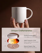 famiware Coffee Mug Set for 8, Star 12 oz Catering Mugs Cup Set with Handle for Coffee, Tea, Cocoa, Milk - Ceramic Stoneware Drinkware Set, Matte White