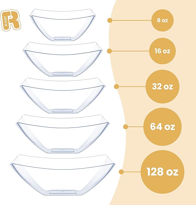 R-kay 6 Pack Extra Large Serving Bowl - 64 Ounce Plastic Serving Bowls For Entertaining - Clear Plastic Bowls For Salads And Snacks - Disposable bowls For All Occasions