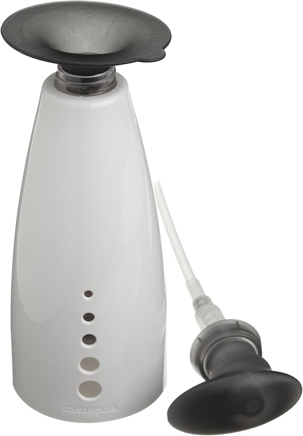 Casabella Sink Sider Soap Pump Bottle 14-Ounce Multipurpose Dispenser with Soap Filling Funnel, White