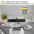 Sponge Holder for Kitchen Sink, Adhesive Dishcloth Holder, Dish Sponge Kitchen Sink Caddy 2 in 1, Metal Dishcloth Racks Sink for Dishcloths, Sponges, Brushes and Glove (White)